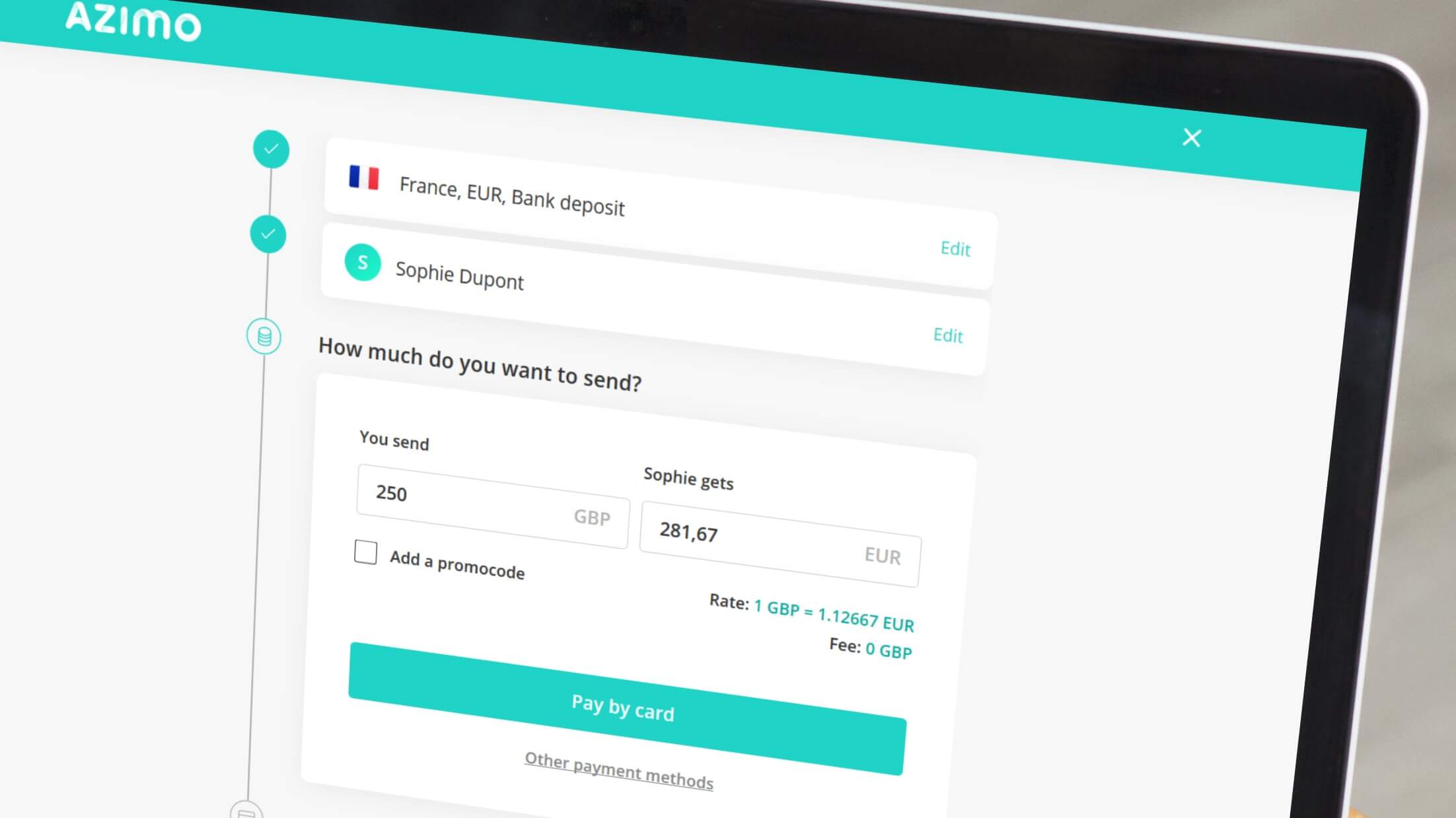 What Do First Time Users Think Of Azimo - the standard fees and exchange rate are displayed on the landing page send money to france but not very prominently and many of our users missed this